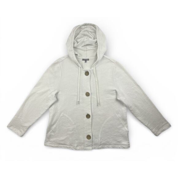 Habitat French Terry Cardigan Hoodie White Cotton Button Front Sweatshirt Large - Picture 4 of 12